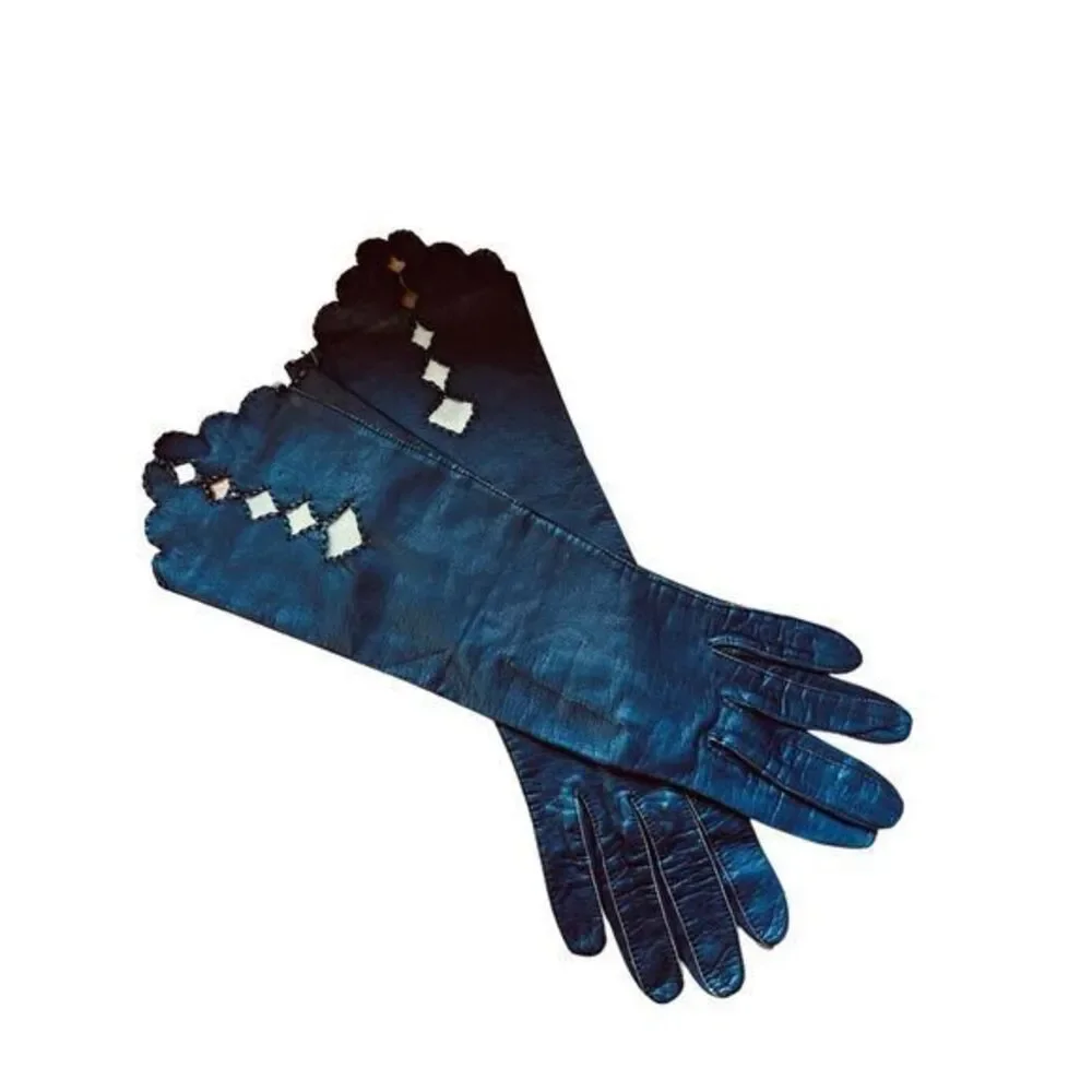 Vintage Ladies Soft Black  Leather Gloves Size 6 In Good Condition Detail Design